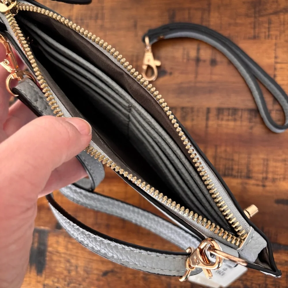 Vegan Leather Gray Wristlet Crossbody Bag